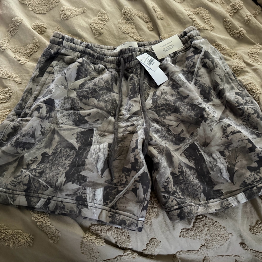 Hollister Gray Fleece Shorts with Leaf Pattern